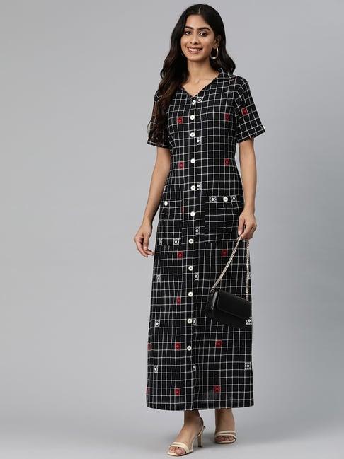 cottinfab black & white cotton checks maxi dress