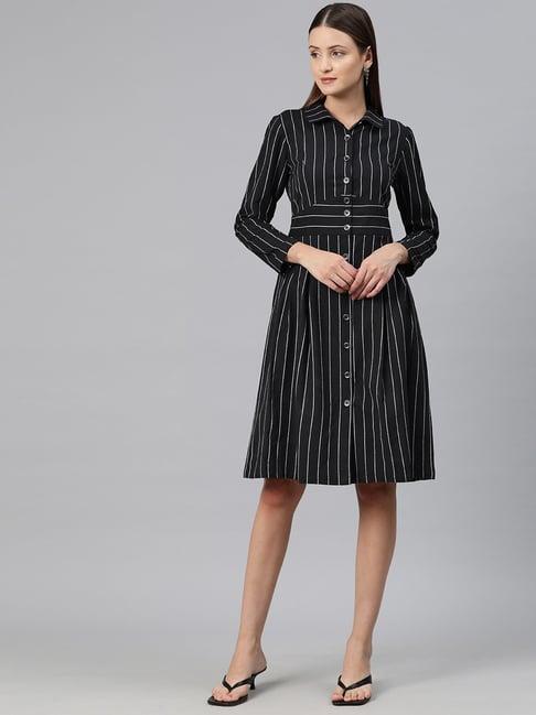 cottinfab black & white cotton striped shirt dress