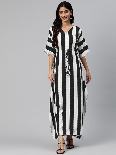 cottinfab black & white striped maxi crepe dress