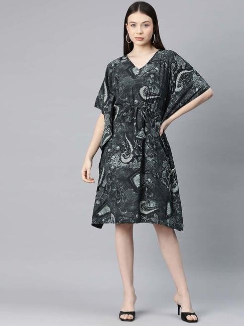 cottinfab black abstract kaftan midi dress