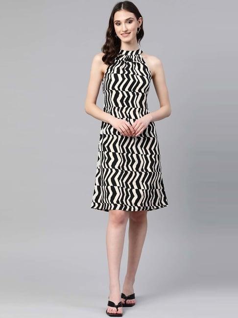 cottinfab black chevron pattern a-line crepe dress