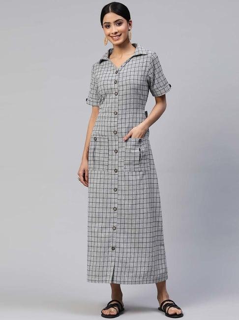 cottinfab black cotton chequered shirt dress