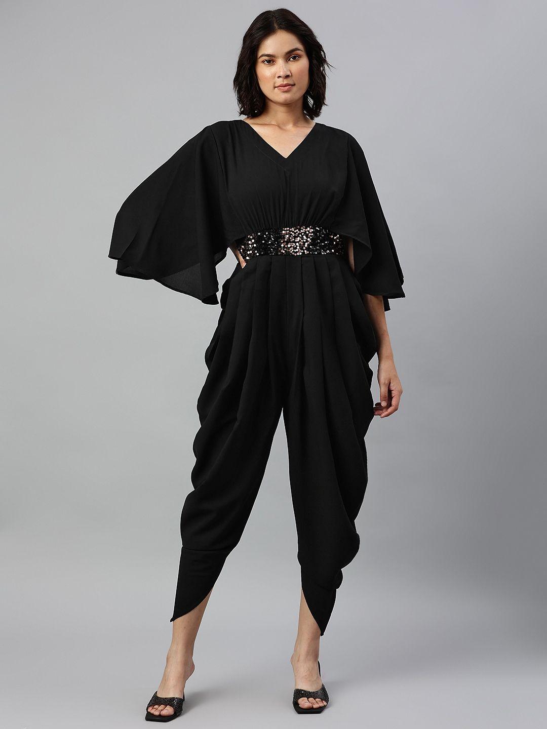 cottinfab black dhoti jumpsuit with embellished deatil