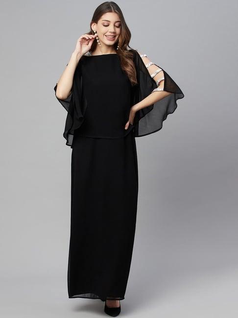 cottinfab black embellished maxi georgette dress