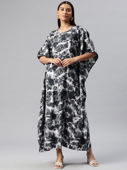 cottinfab black printed kaftan maxi dress