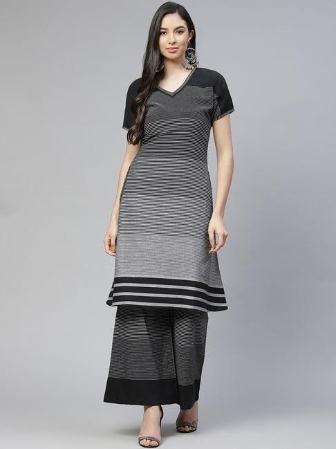 cottinfab black striped cotton kurta set