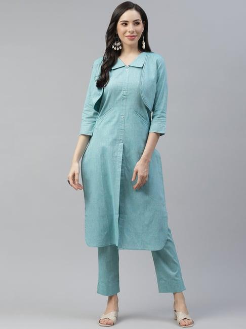 cottinfab blue cotton kurta pant set