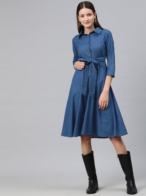 cottinfab blue cotton regular fit shirt dress