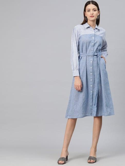 cottinfab blue cotton striped shirt dress