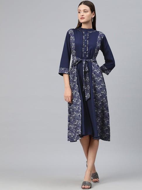 cottinfab blue floral print midi dress