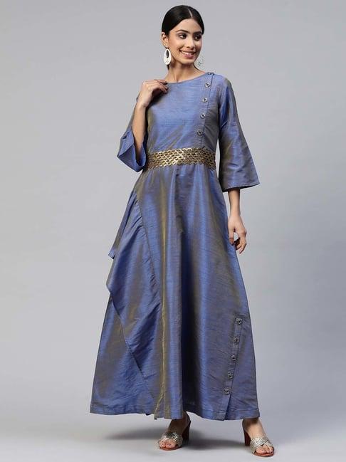 cottinfab blue maxi cotton silk dress