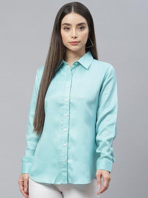 cottinfab blue regular fit rayon shirt