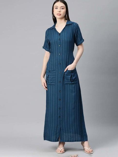 cottinfab blue striped shirt dress