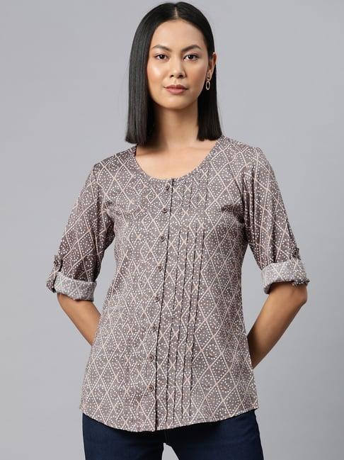 cottinfab brown printed top