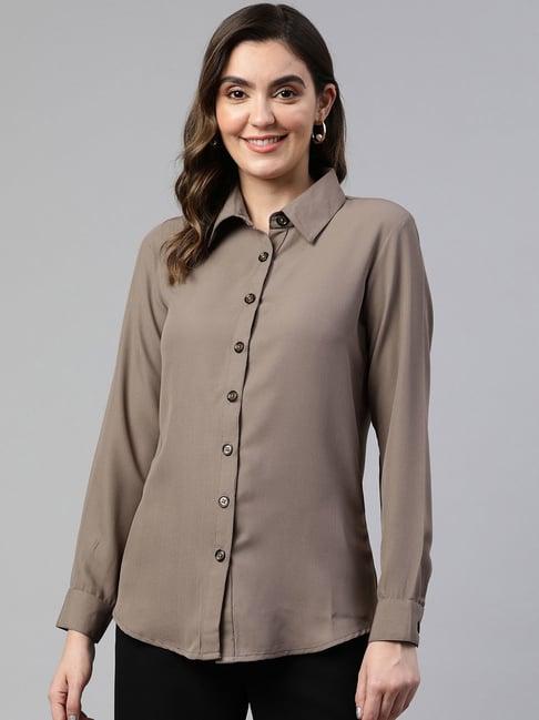 cottinfab brown regular fit polyester shirt