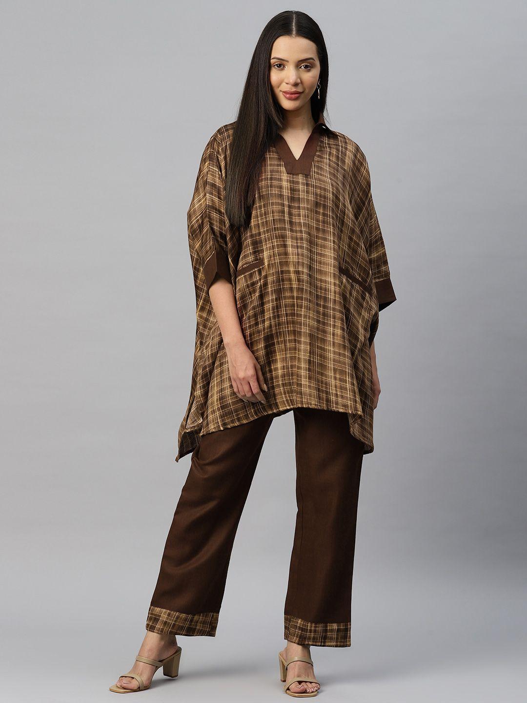 cottinfab checked kaftan top and trouser