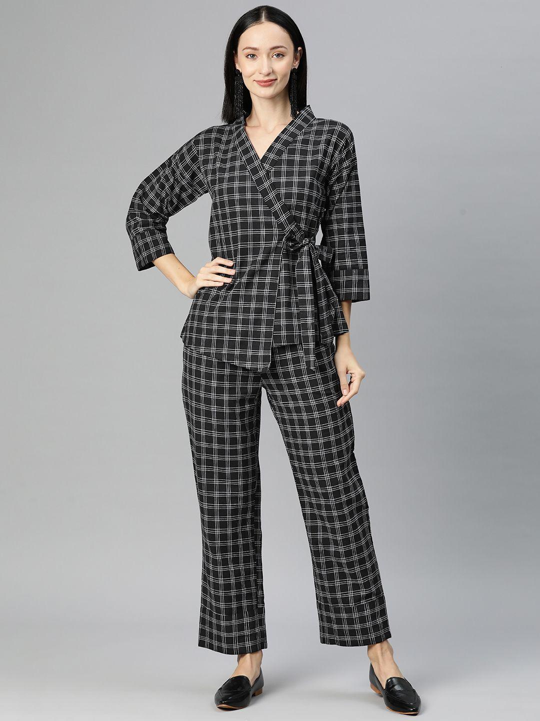 cottinfab checked pure cotton top with trousers