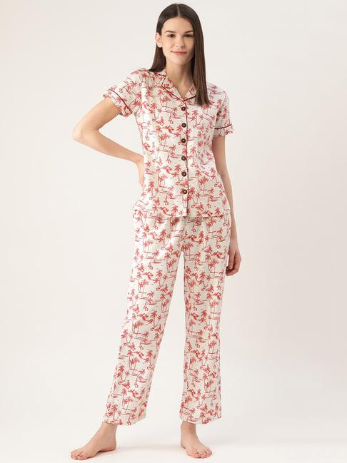 cottinfab cotton off white printed shirt with pyjamas