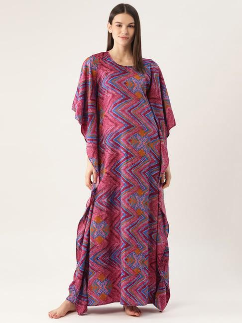 cottinfab crepe multicolor printed kaftan night dress