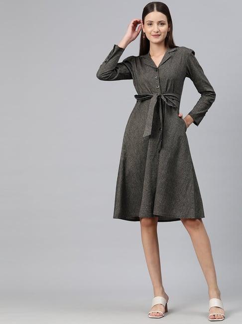 cottinfab dark grey cotton regular fit wrap dress