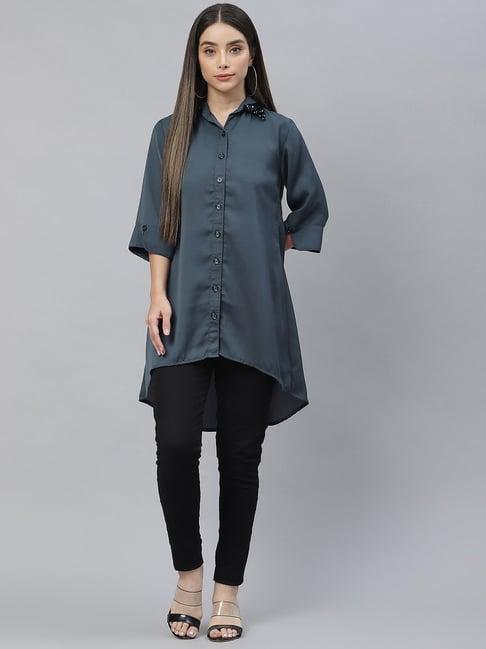 cottinfab dark grey regular fit polyester shirt