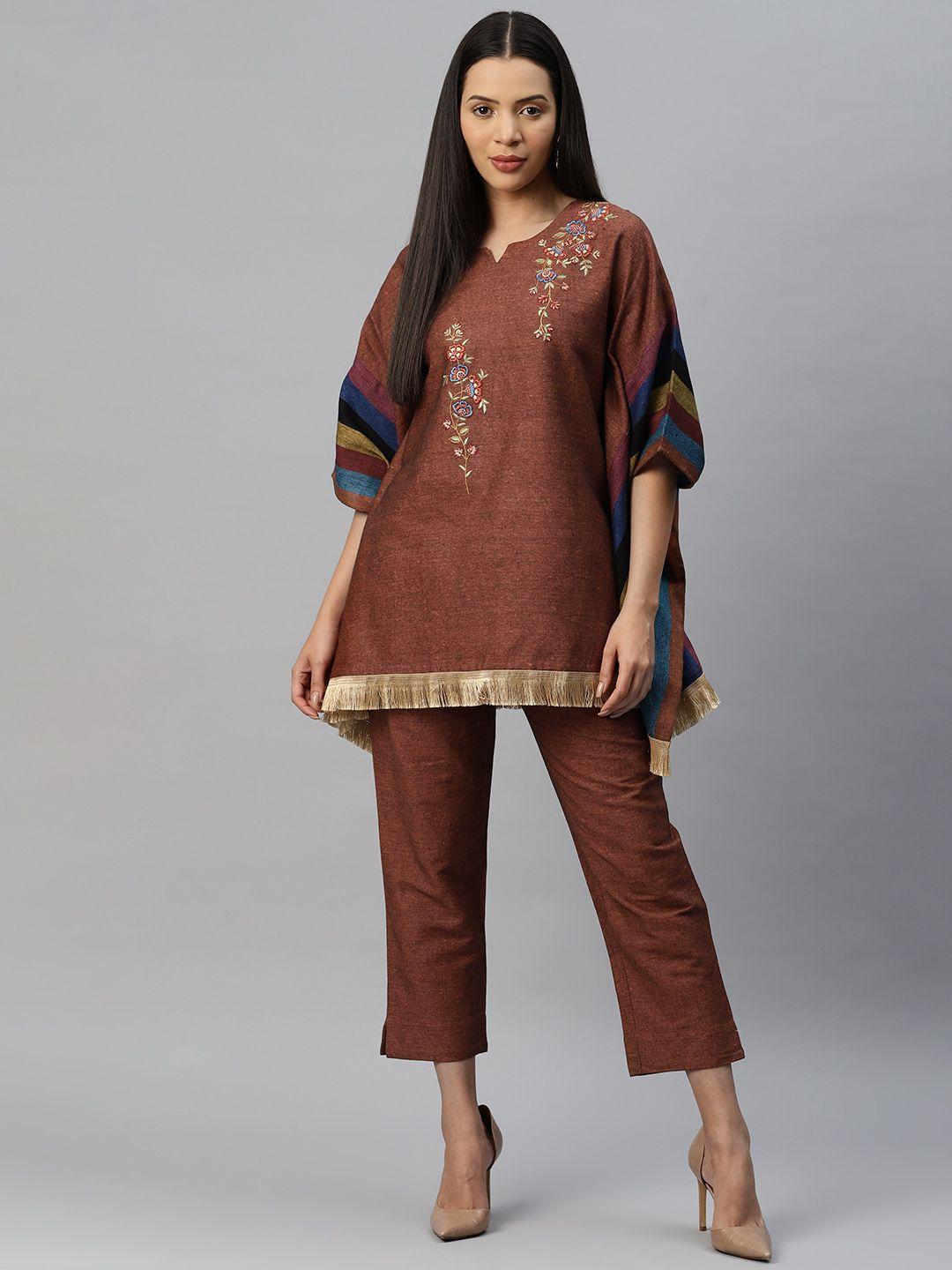 cottinfab embroidered cotton kaftan top with trouser