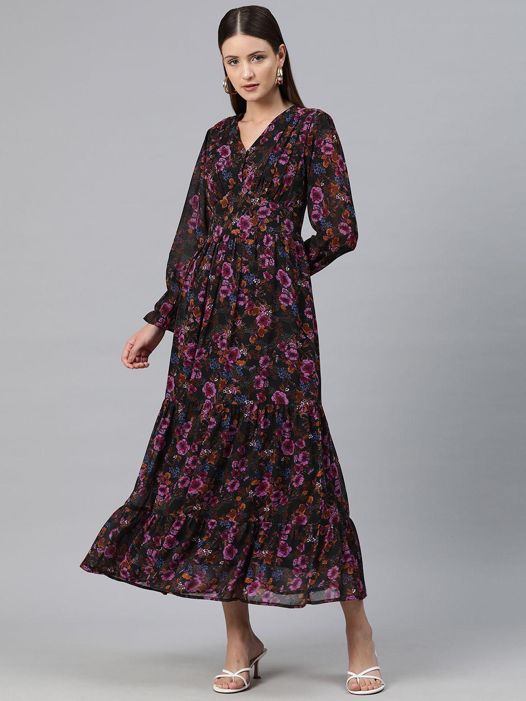 cottinfab floral print bell sleeve georgette a-line maxi dress