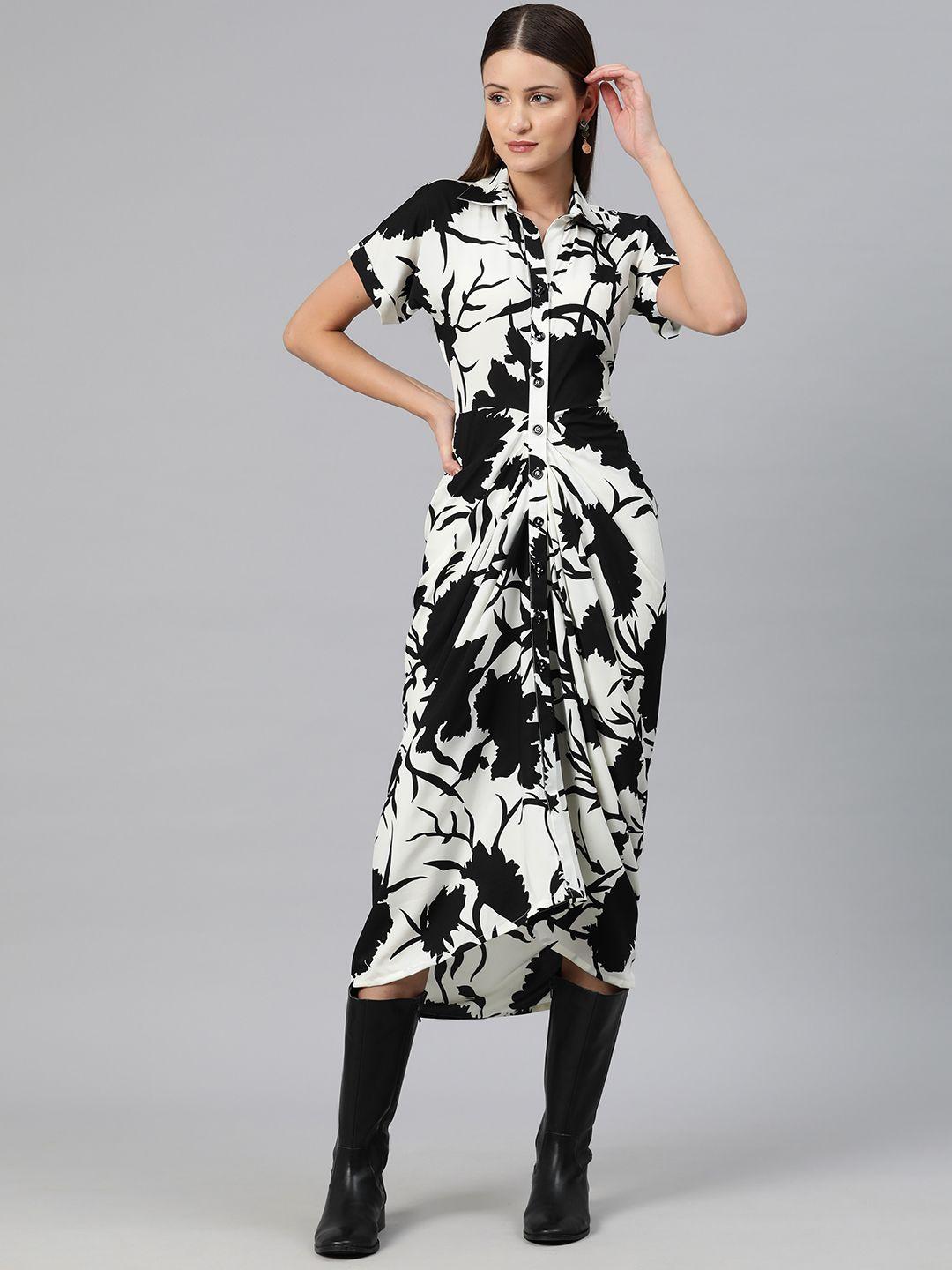 cottinfab floral print crepe shirt midi dress