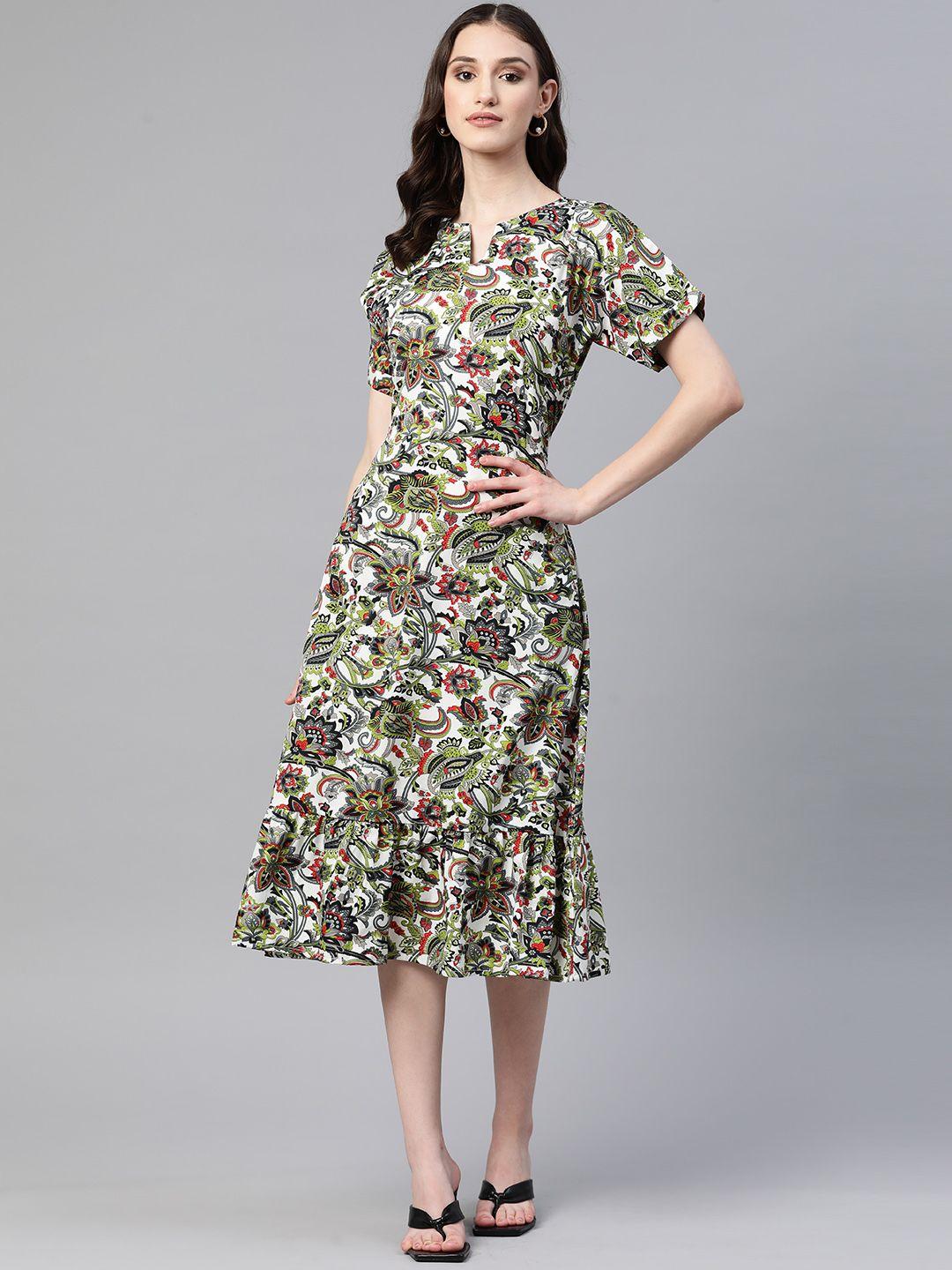 cottinfab floral print crepe tiered a-line midi dress with tie-ups detail