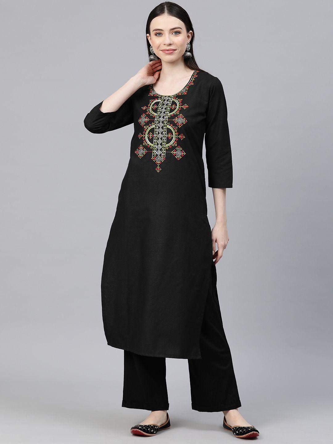 cottinfab geometric embroidered kantha work kurta