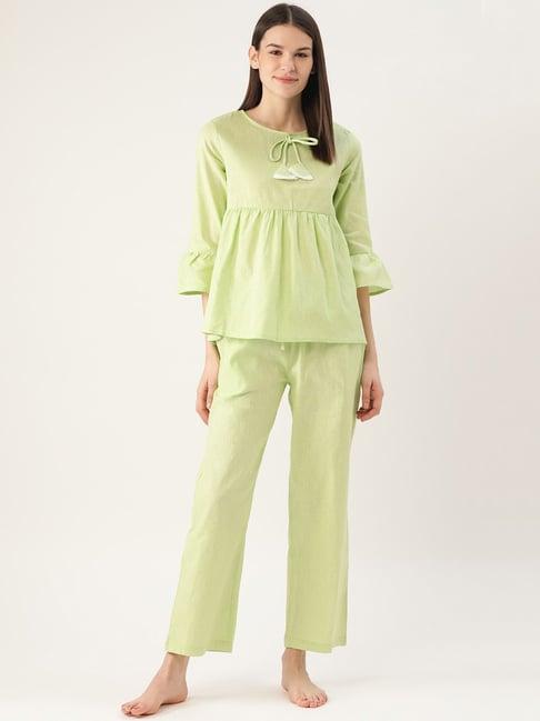 cottinfab green self design top with pyjamas