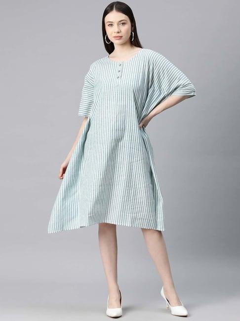 cottinfab green striped kaftan midi dress