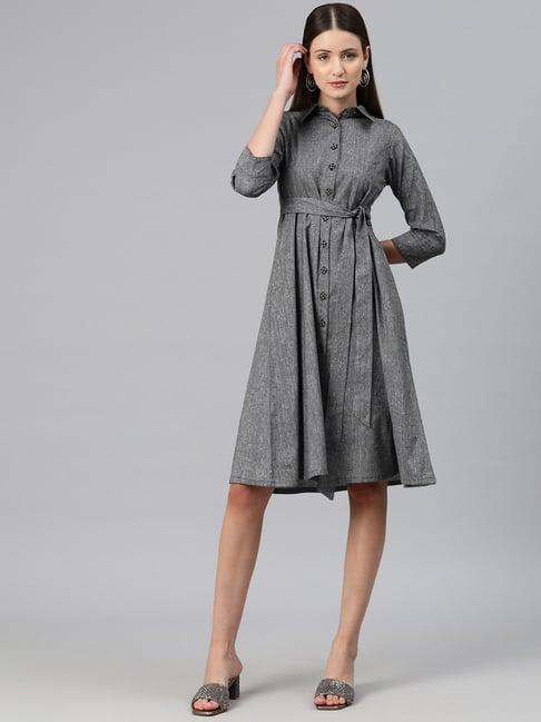 cottinfab grey cotton regular fit shirt dress