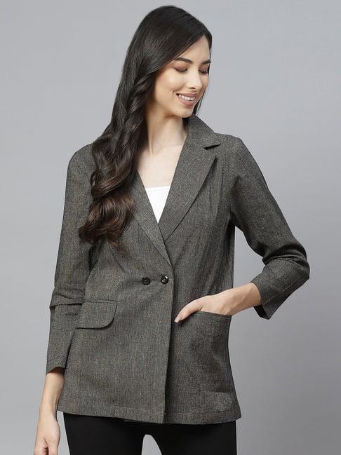 cottinfab grey cotton textured double breasted blazer