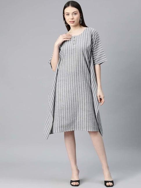 cottinfab grey striped kaftan midi dress