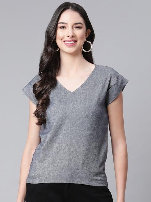 cottinfab grey v-neck rayon top