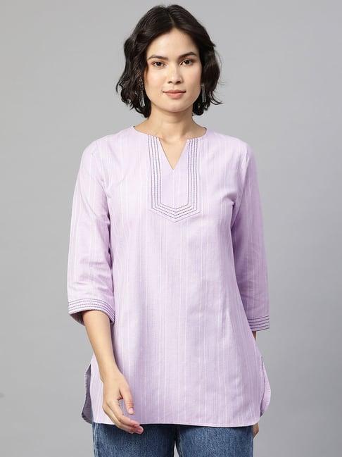 cottinfab lavender self design ethnic cotton top