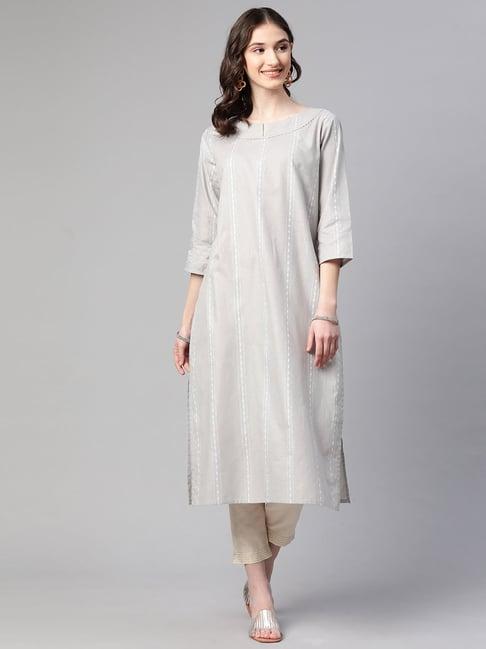 cottinfab light grey cotton printed kurta