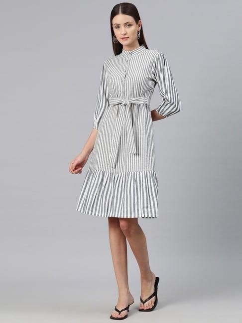 cottinfab light grey cotton striped wrap dress