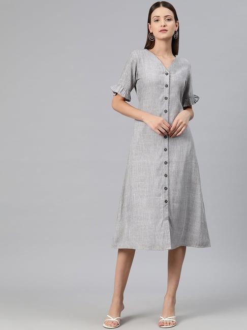 cottinfab light grey rayon & viscose regular fit shirt dress