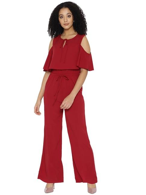 cottinfab maroon crepe jumpsuit