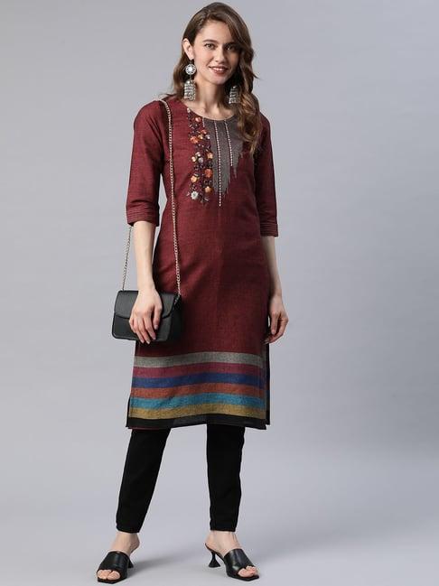 cottinfab maroon embroidered kurta