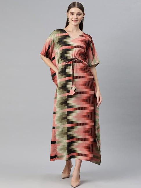 cottinfab multicolor abstract print kaftan maxi dress