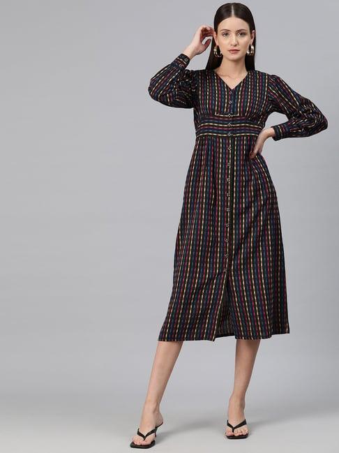 cottinfab multicolor cotton striped shirt dress