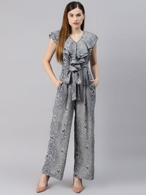 cottinfab multicolor floral print crepe jumpsuit