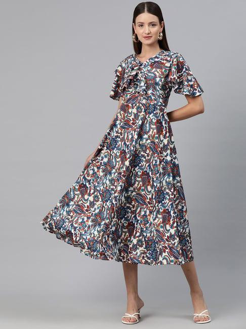 cottinfab multicolor floral print midi dress