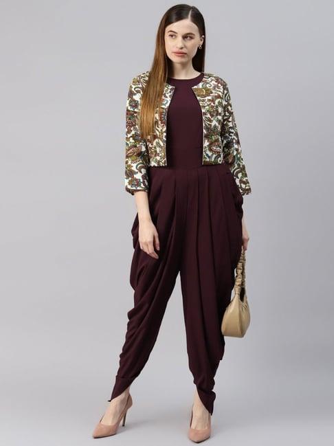 cottinfab multicolor printed crepe jumpsuit with jacket