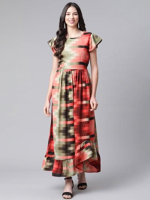 cottinfab multicolor printed maxi a-line crepe dress