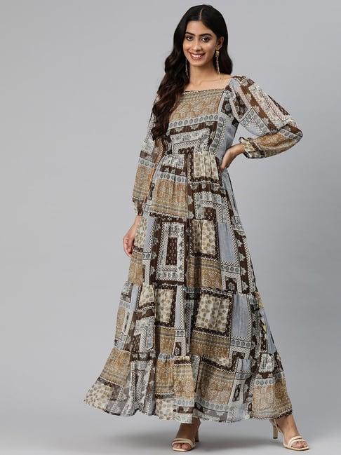 cottinfab multicolor printed maxi georgette dress