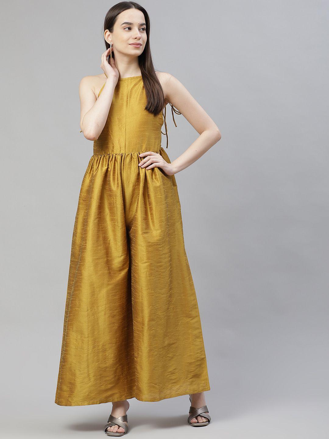 cottinfab mustard backless basic jumpsuit